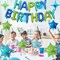 Happy Birthday Balloon Banner – 16 Inch Blue & Green Mylar Foil Letters with 8 Star Balloons, Reusable Birthday Party Decorations for Men, Women, and Girls (Blue Green)